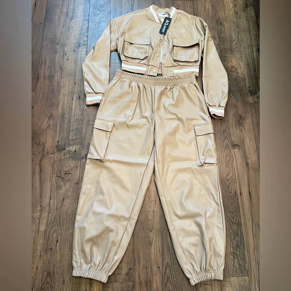 AQ Sport Faux Leather Crop Jacket & Jogger Size L/XL